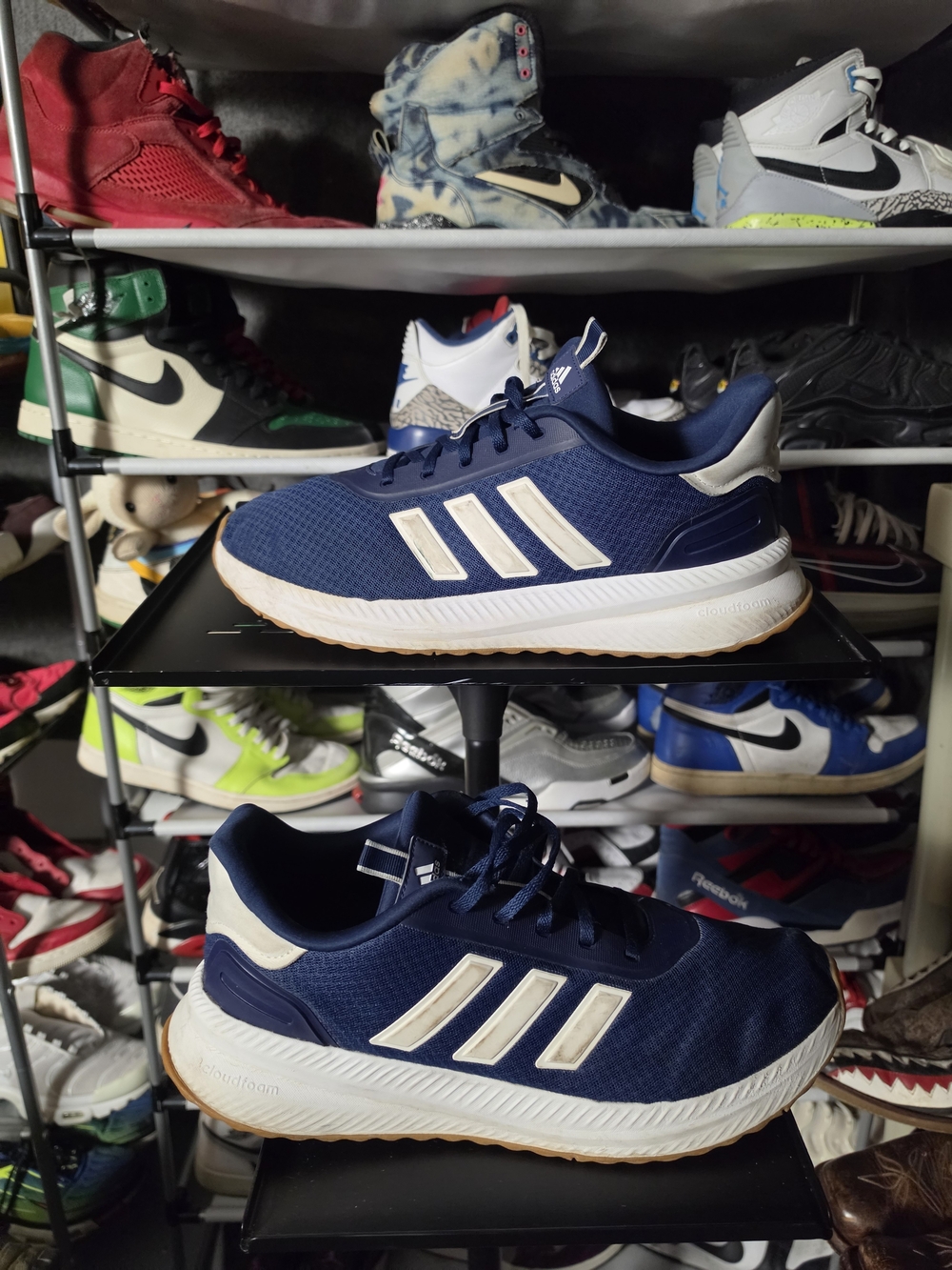 🔥 adidas Cloudfoam Men Size 14 Navy and White Athletic Running Shoes